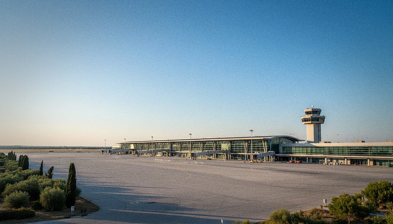 Vista esterna del terminal e dei piazzali dell'aeroporto di Atene