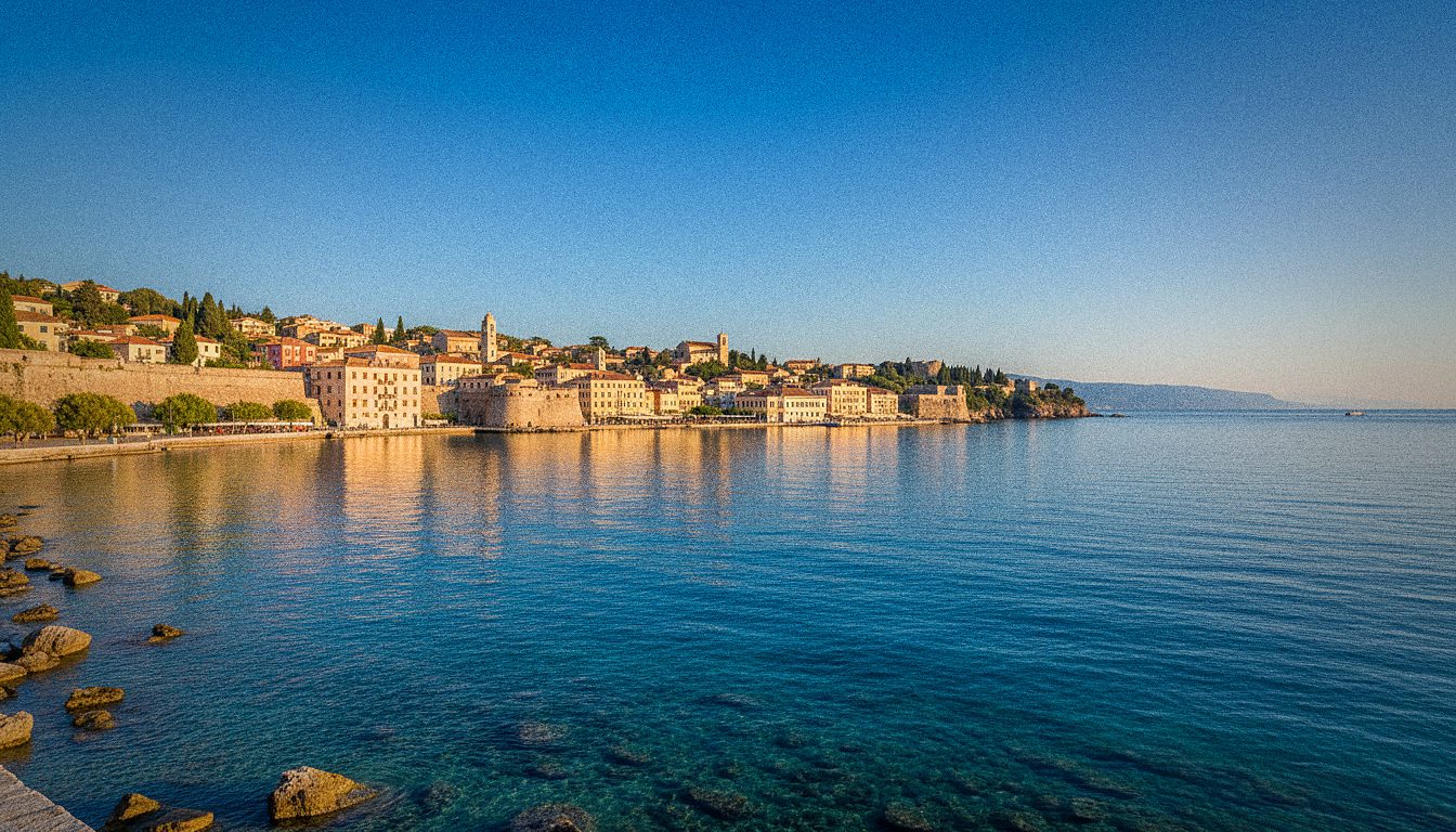 Vista della città di Corfù dal mare in una giornata serena