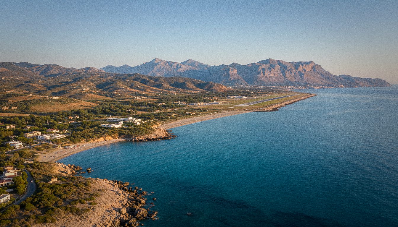 Costa siciliana vicino a Punta Raisi con mare e montagne